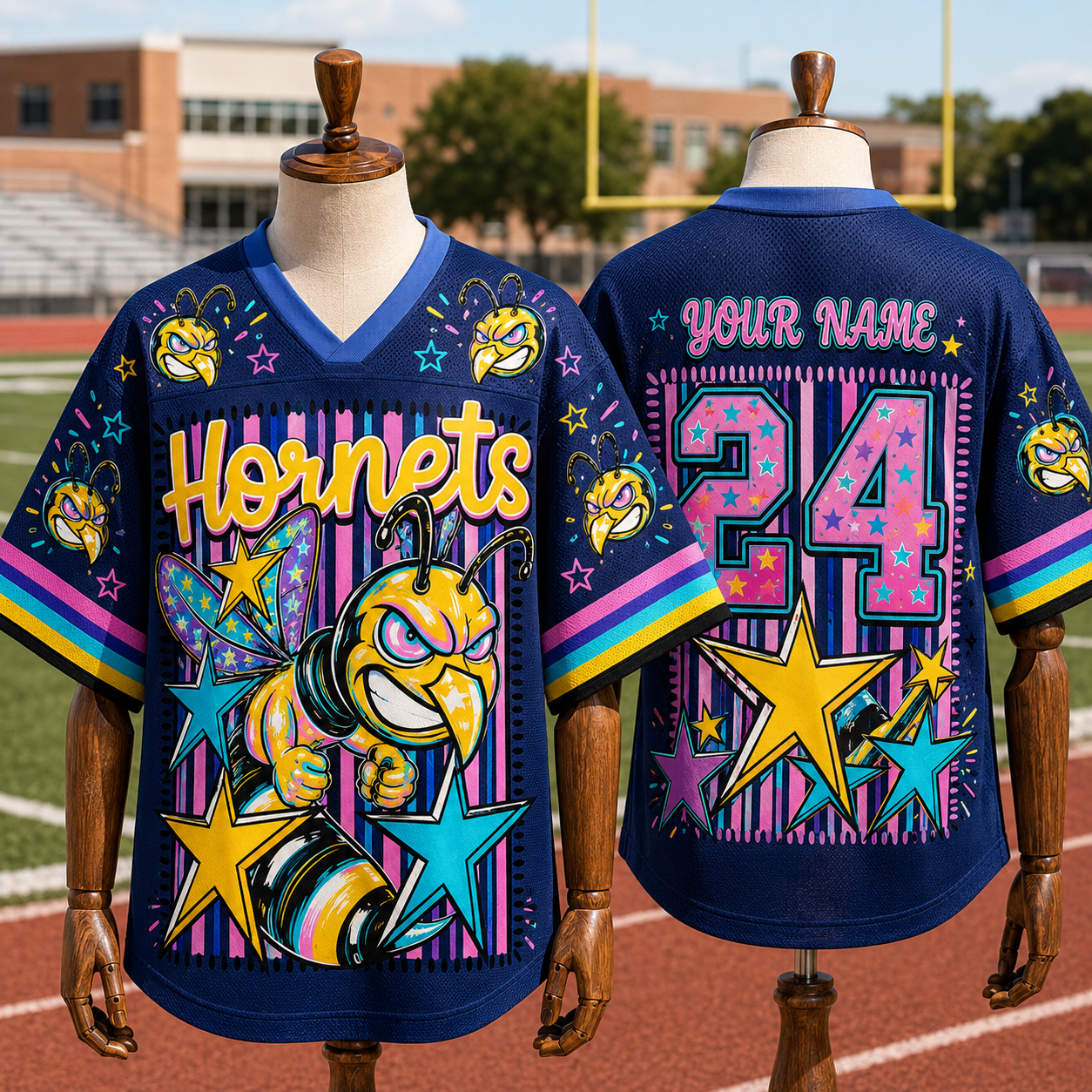 Custom Mascot Striped School Pride Mesh Jersey, Game Day Spirit Week Jersey