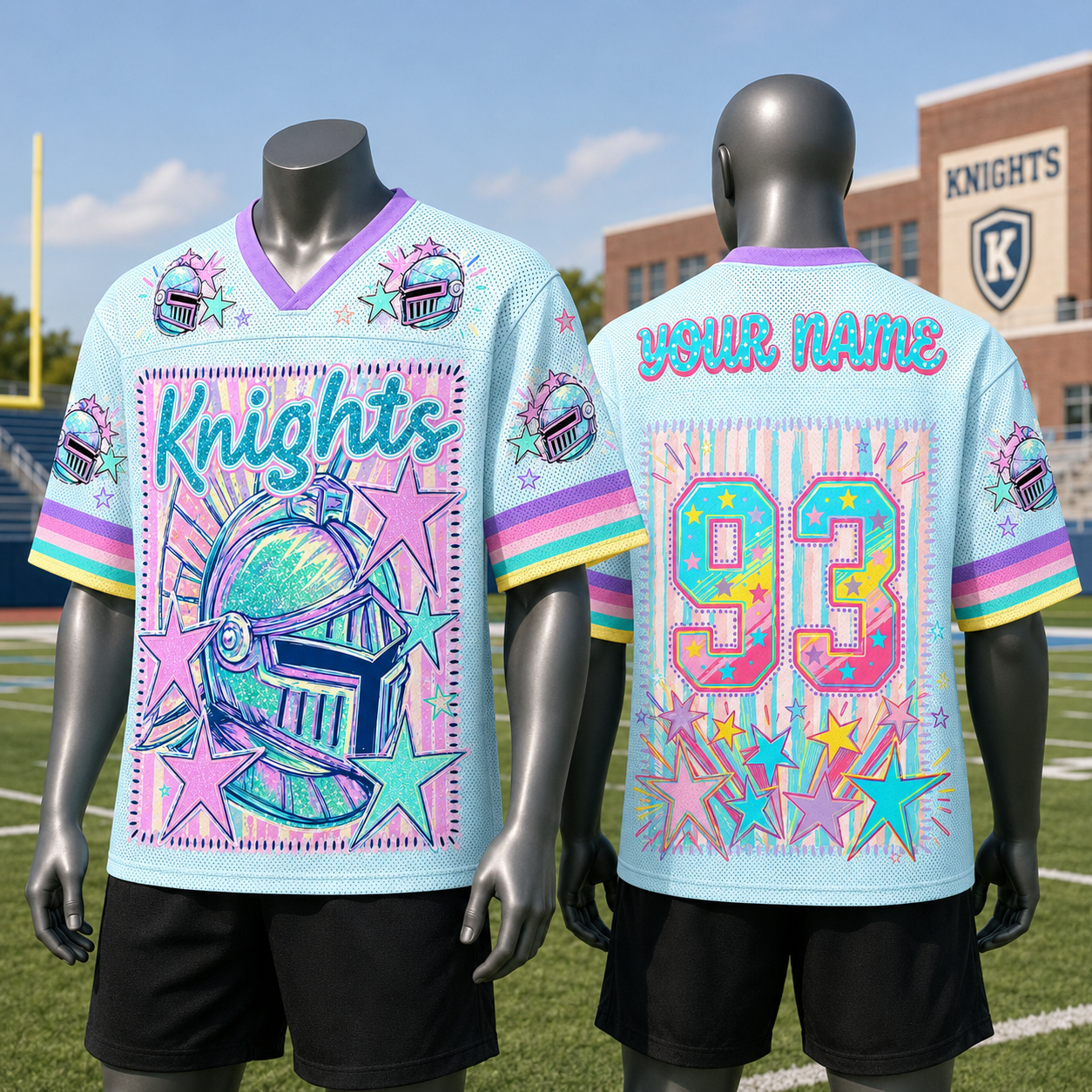 Custom Mascot Striped School Pride Mesh Jersey, Game Day Spirit Week Jersey