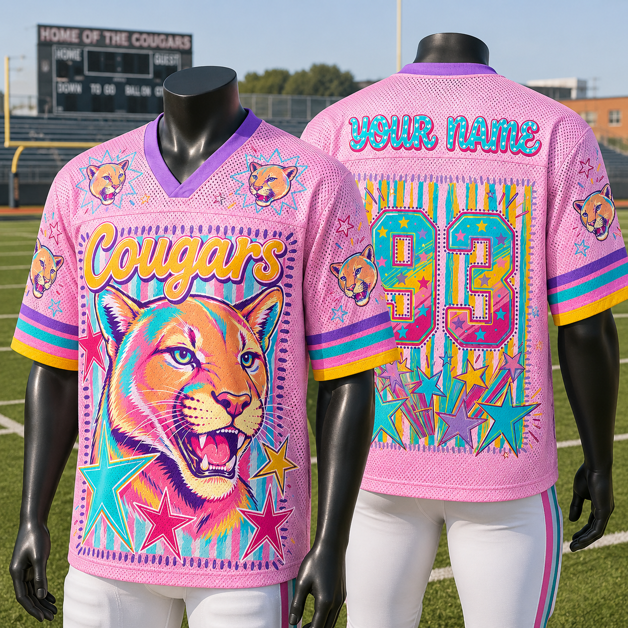 Custom Mascot Striped School Pride Mesh Jersey, Game Day Spirit Week Jersey