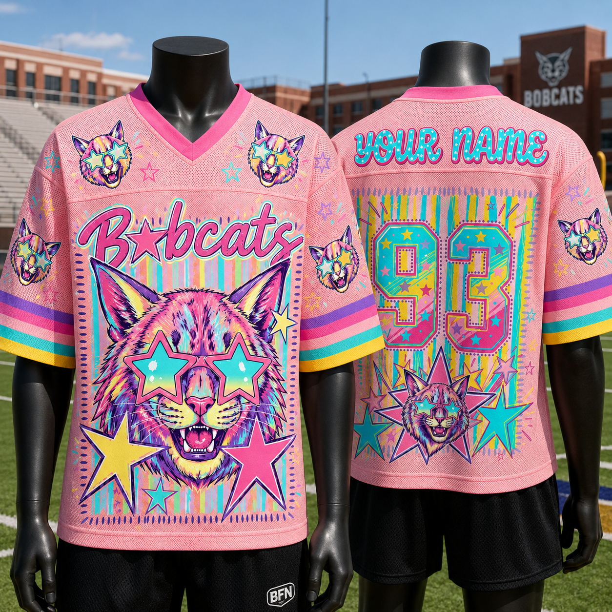 Custom Mascot Striped School Pride Mesh Jersey, Game Day Spirit Week Jersey