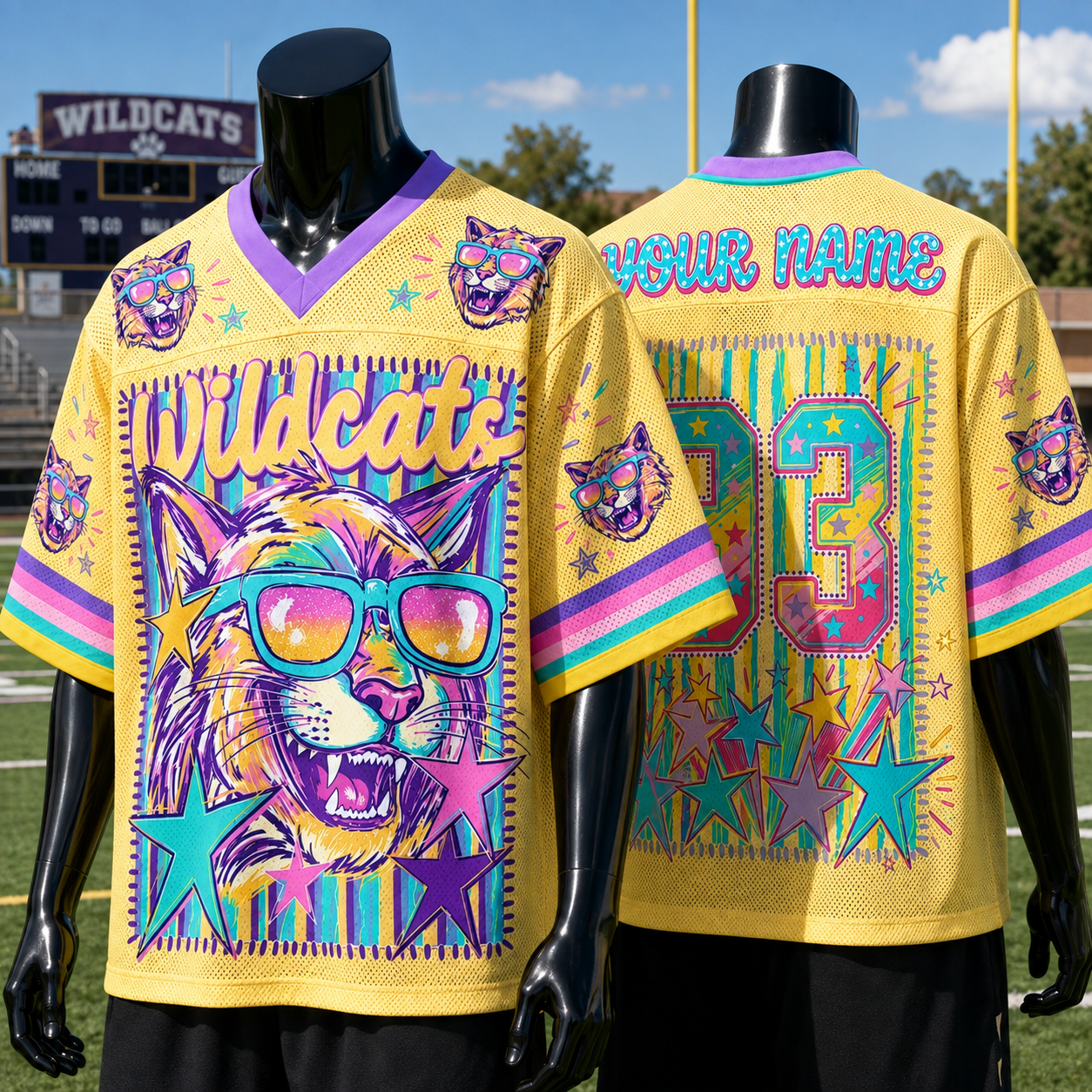 Custom Mascot Striped School Pride Mesh Jersey, Game Day Spirit Week Jersey