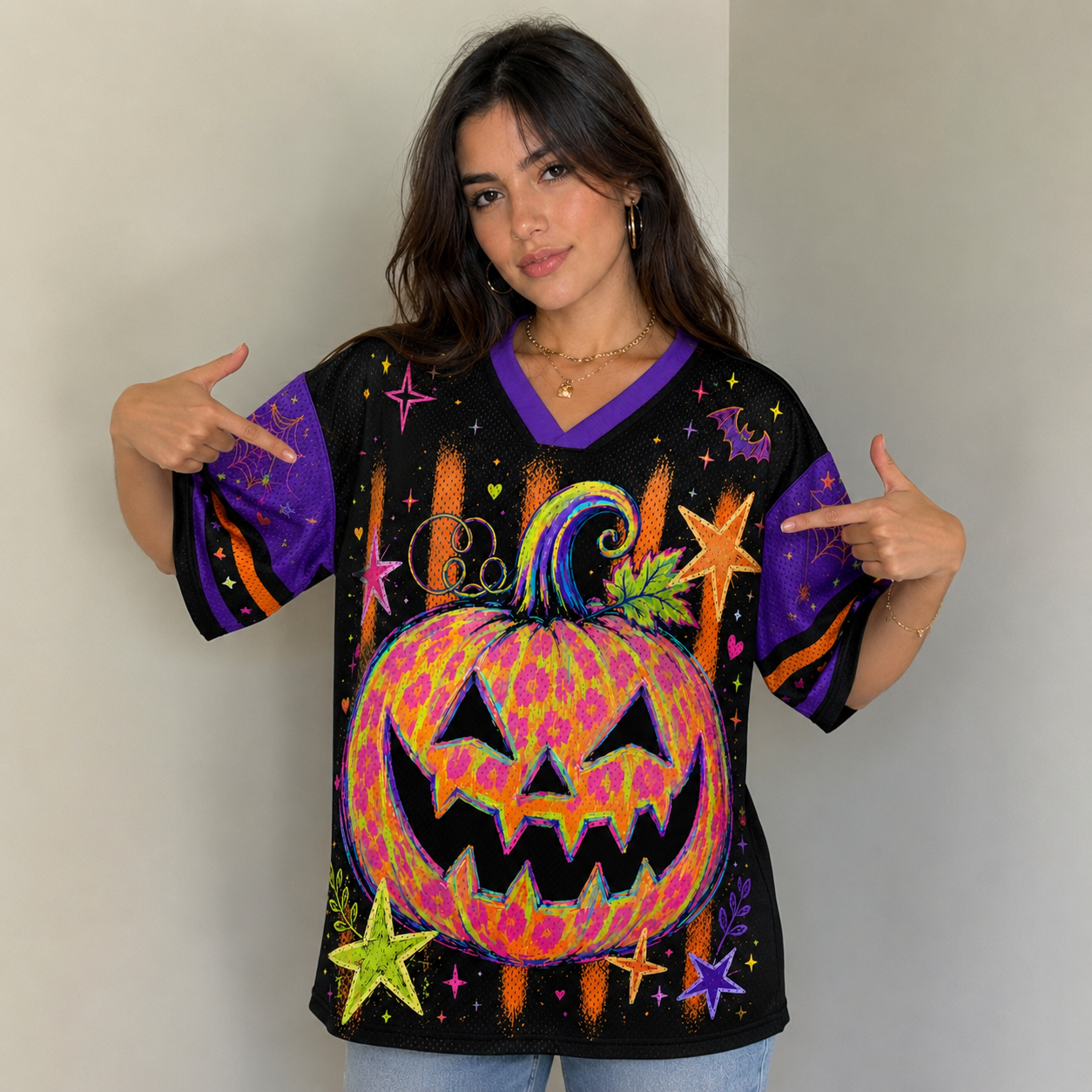 Custom Halloween Pumpkin Neon Mesh Jersey