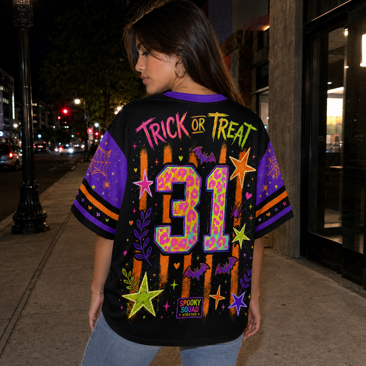 Custom Halloween Pumpkin Neon Mesh Jersey