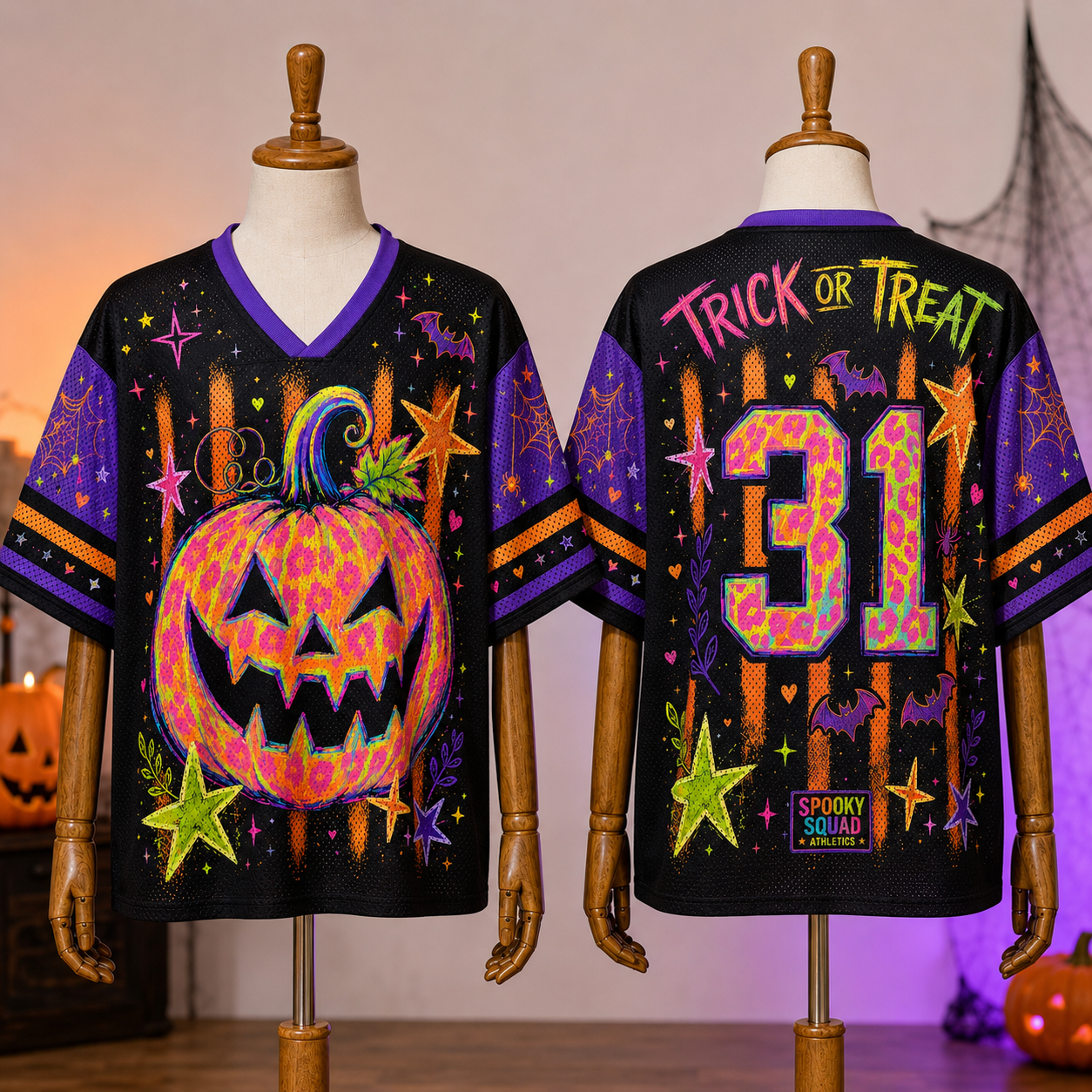 Custom Halloween Pumpkin Neon Mesh Jersey