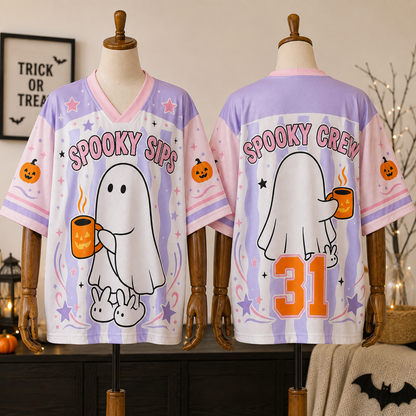 Custom Halloween Cute Ghost Spooky Sips Mesh Jersey