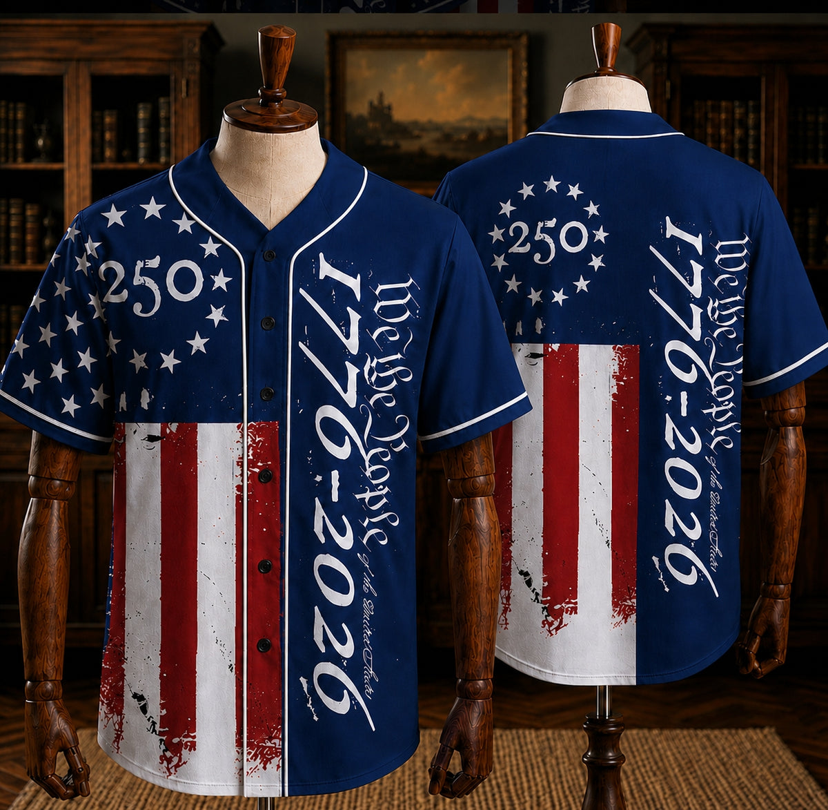 Semiquincentennial Toile De Jouy Style Patriotic Jersey Shirt