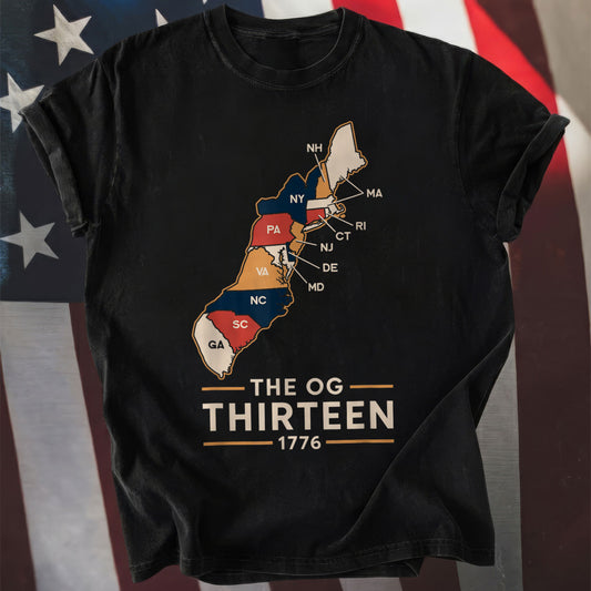 250th The OG Thirteen 1776 Colonial States Map Patriotic