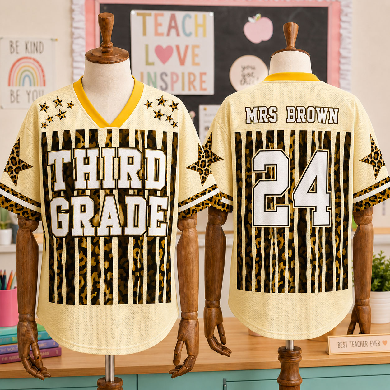 Custom Back-to-school Tiger Pattern Teacher Mesh Jersey