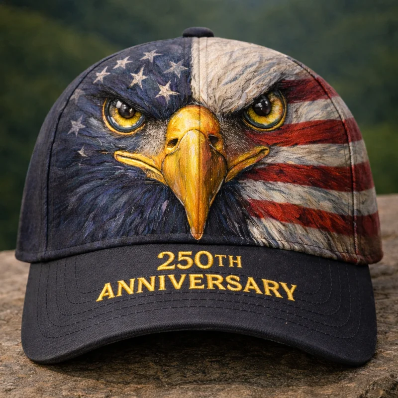 US 250th Anniversary Eagle Flag Face Printed Cap
