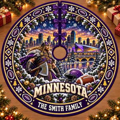 Custom Football Christmas Tree Skirt – Custom Family Name, Football Fan Christmas Decor, Game Day Holiday Gift