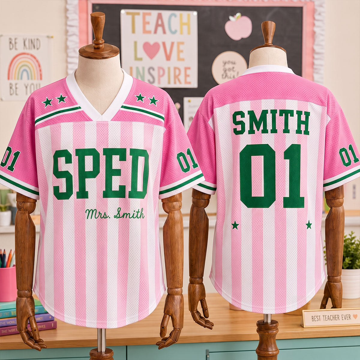 Custom Teacher Mesh Football Jersey, Personalized Title, Name & Number Shirt