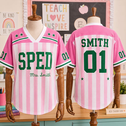 Custom Teacher Mesh Football Jersey, Personalized Title, Name & Number Shirt