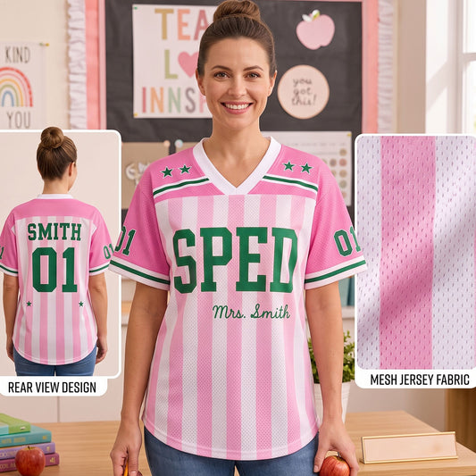 Custom Teacher Mesh Football Jersey, Personalized Title, Name & Number Shirt