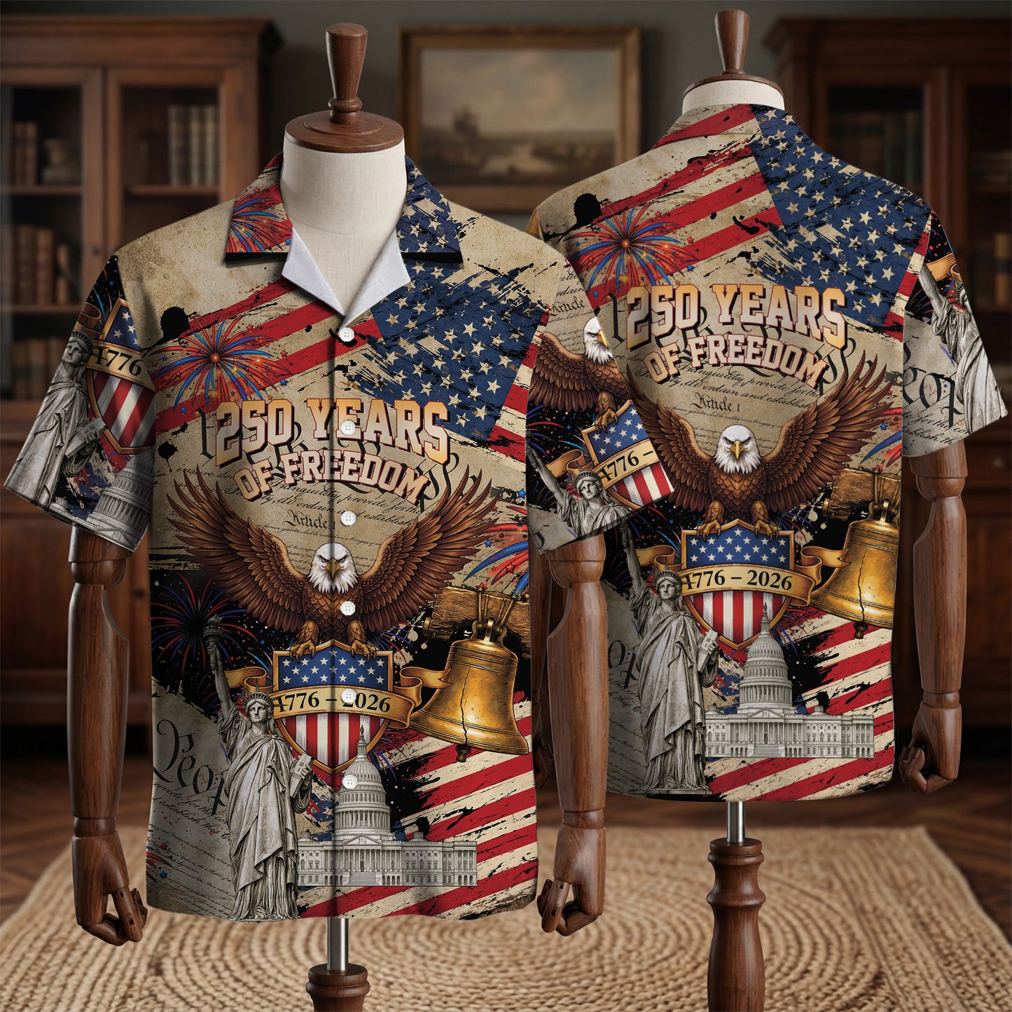 Black Distressed America 250th Anniversary We The People Patriotic Hawaiian Shirt