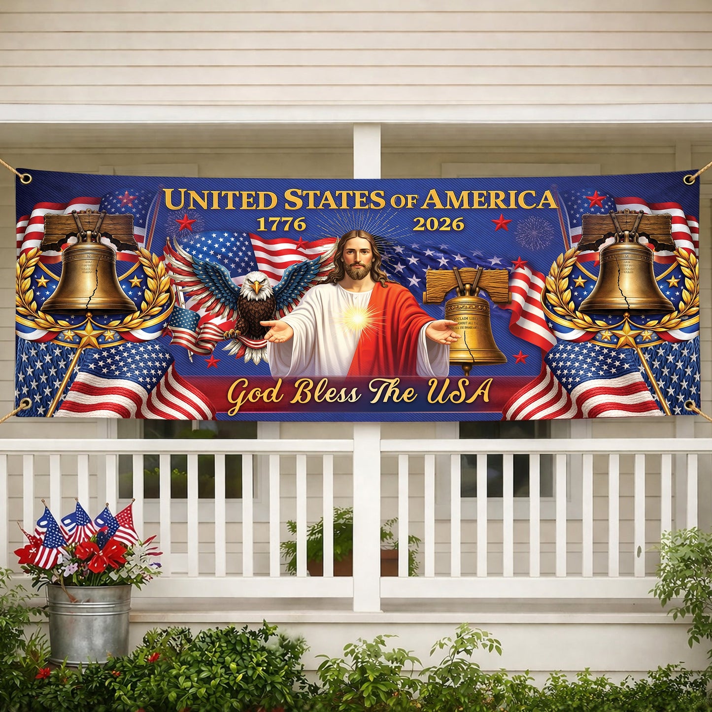 Custom Outdoor Banner –  Customize your own message or family name: “God Bless the USA” – make it truly yours..