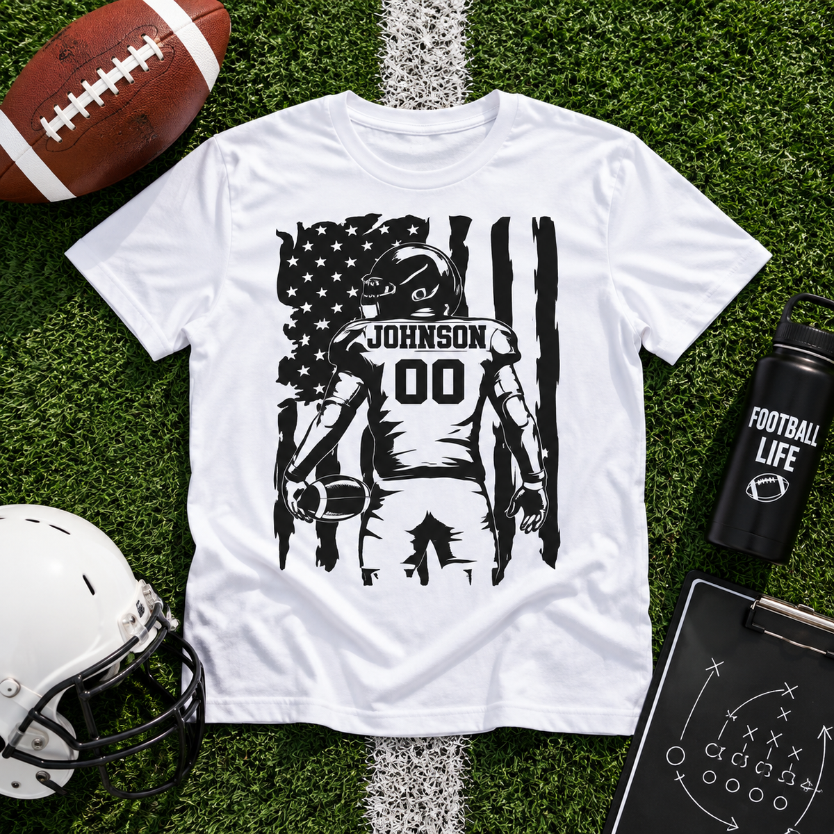 Custom Football Player Name American Flag Shirt