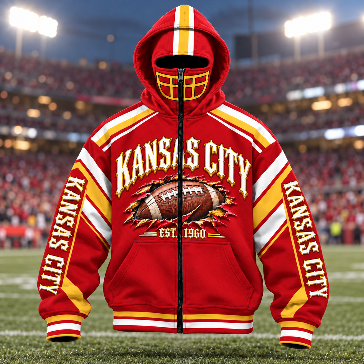 Mask Hoodie Football City Fan - Zip Hoodie All Team
