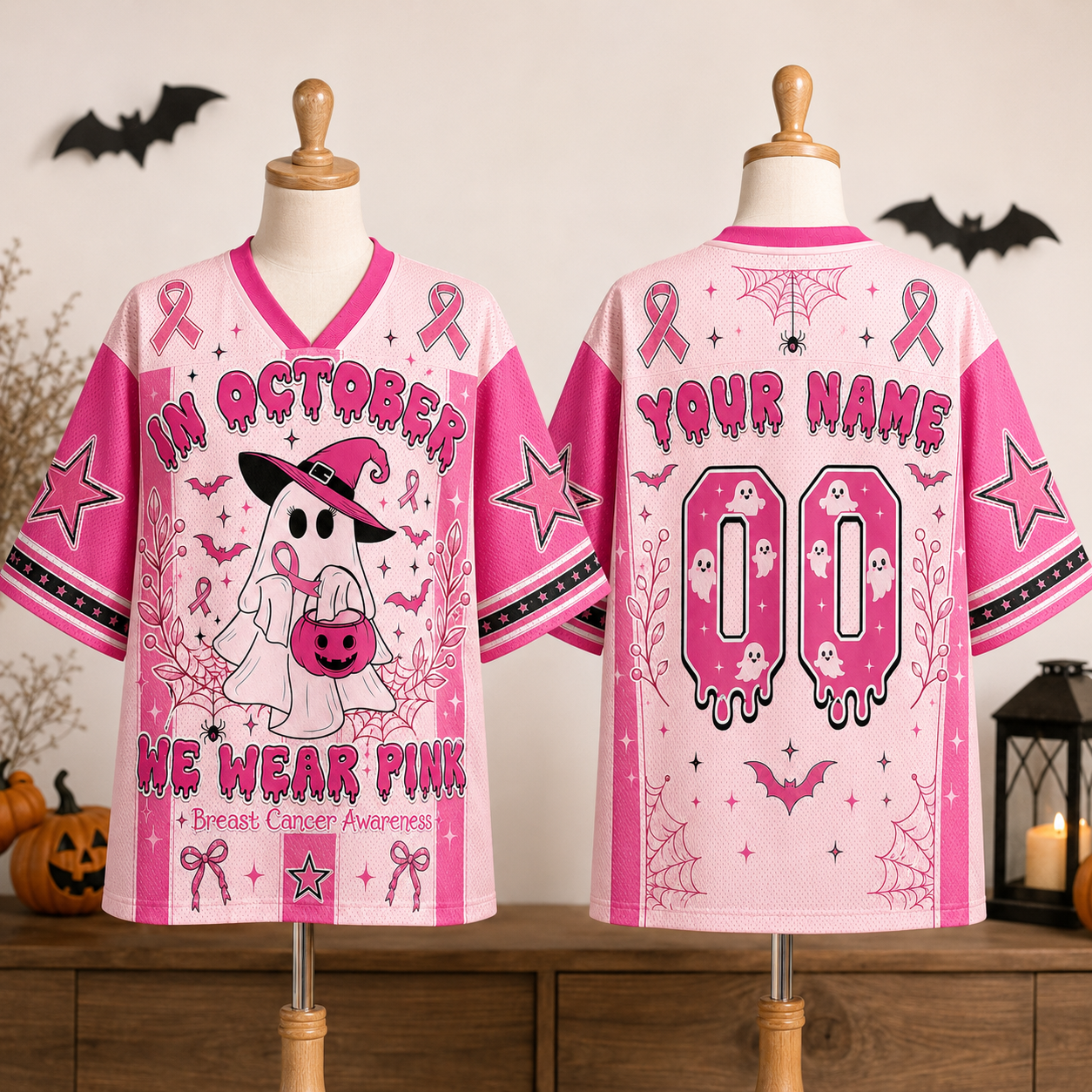 Custom Halloween Pink Mesh Jersey