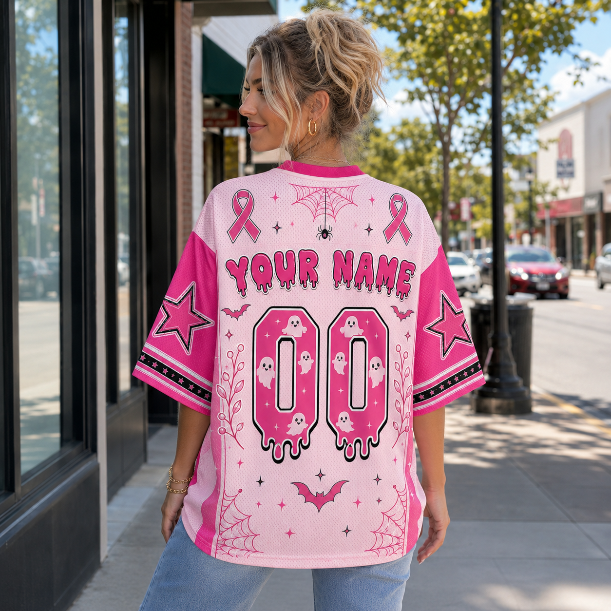 Custom Halloween Pink Mesh Jersey