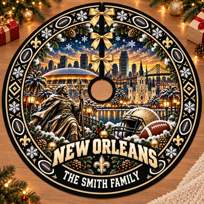 Custom Football Christmas Tree Skirt – Custom Family Name, Football Fan Christmas Decor, Game Day Holiday Gift