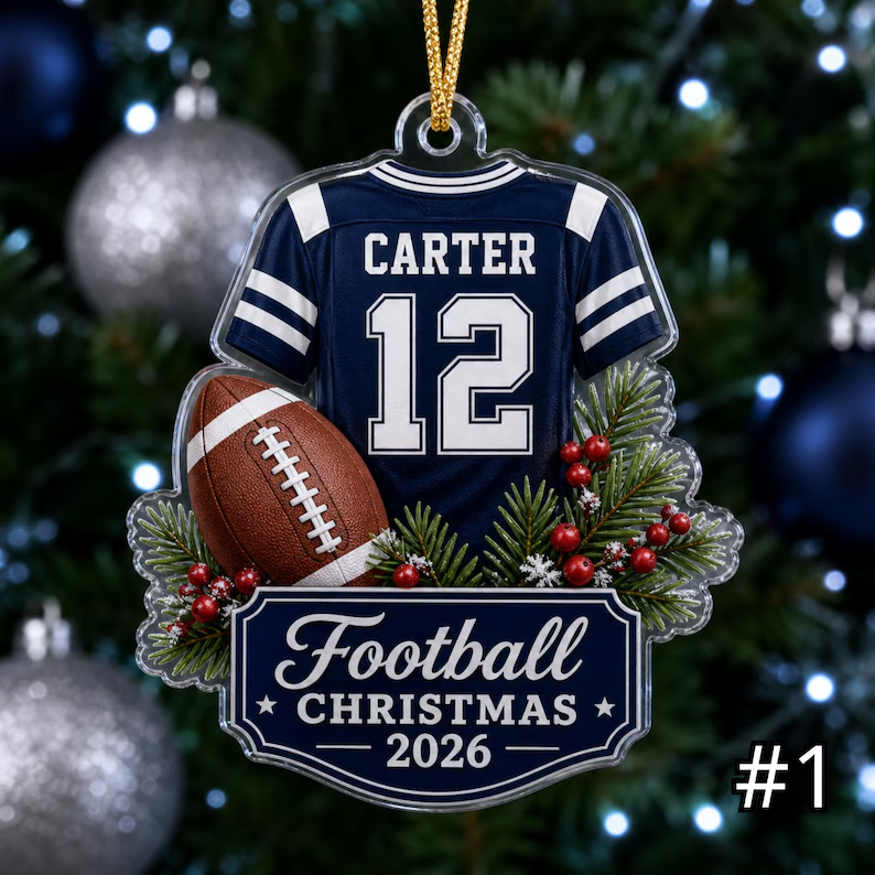 Custom Football Player Christmas Keepsake Ornament