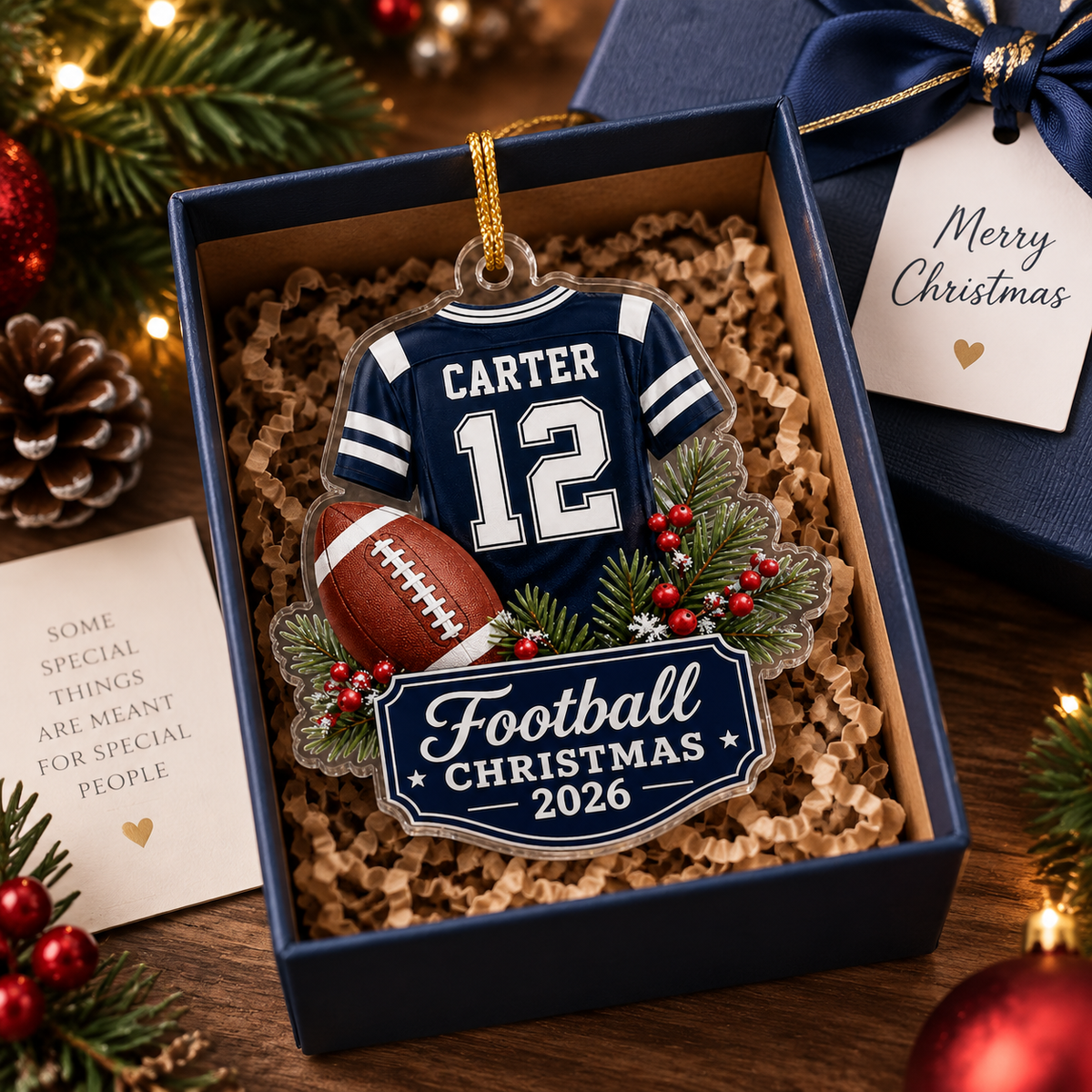 Custom Football Player Christmas Keepsake Ornament