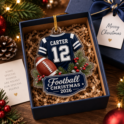 Custom Football Player Christmas Keepsake Ornament