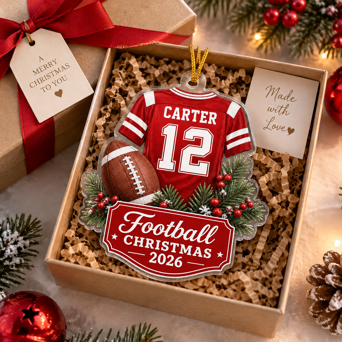 Custom Football Player Christmas Keepsake Ornament
