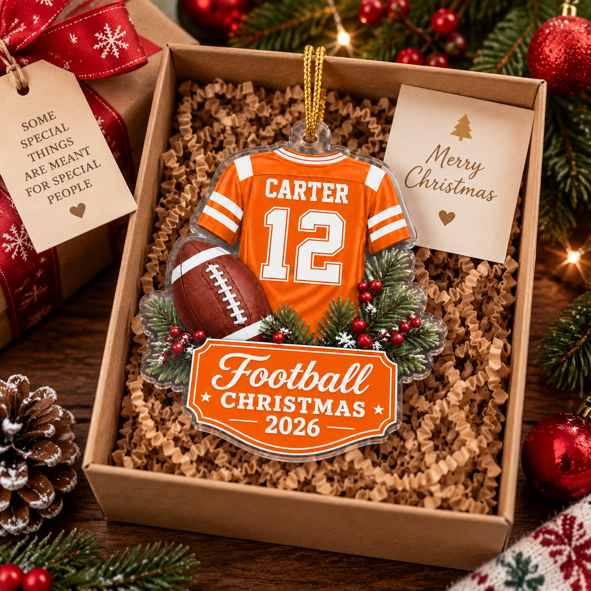 Custom Football Player Christmas Keepsake Ornament