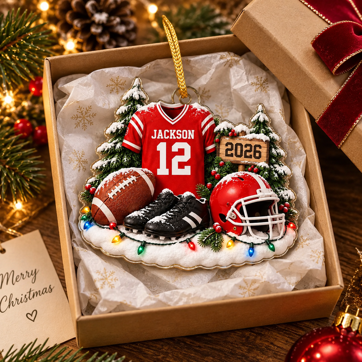 Custom Christmas Football Ornament With Name & Number Jersey