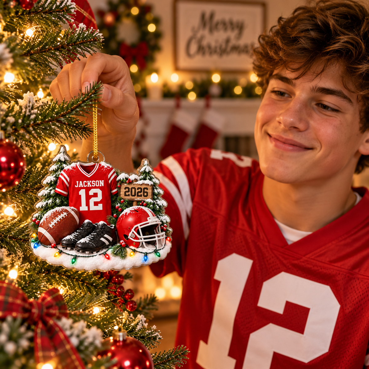Custom Christmas Football Ornament With Name & Number Jersey