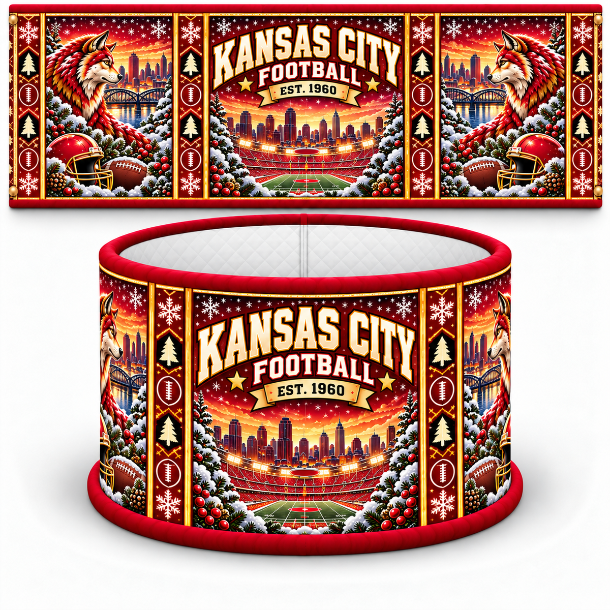 Football Christmas Tree Collar – Festive Holiday Tree Base Cover