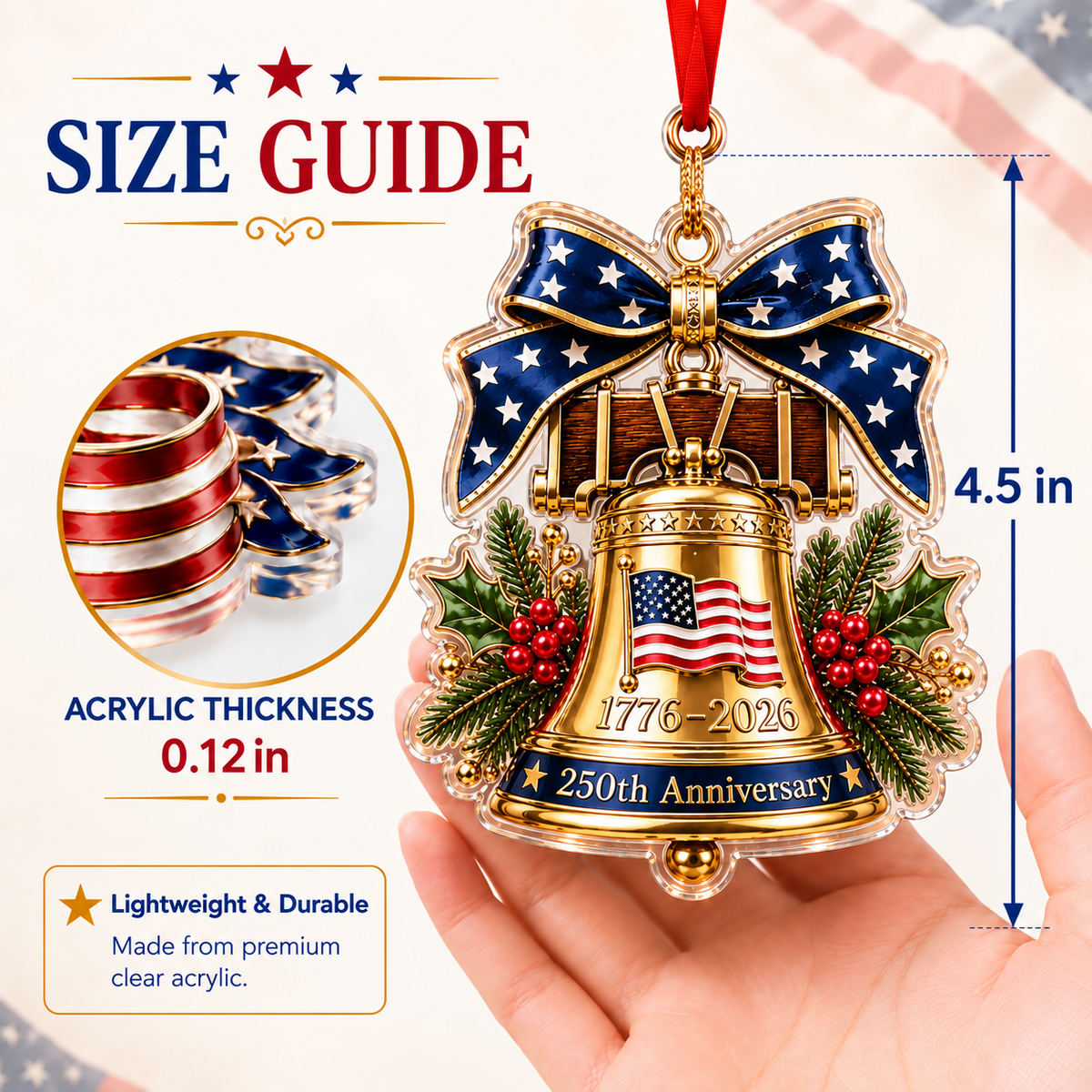 250 Christmas Bell Ornament 250th Anniversary Christmas Ornament Patriotic