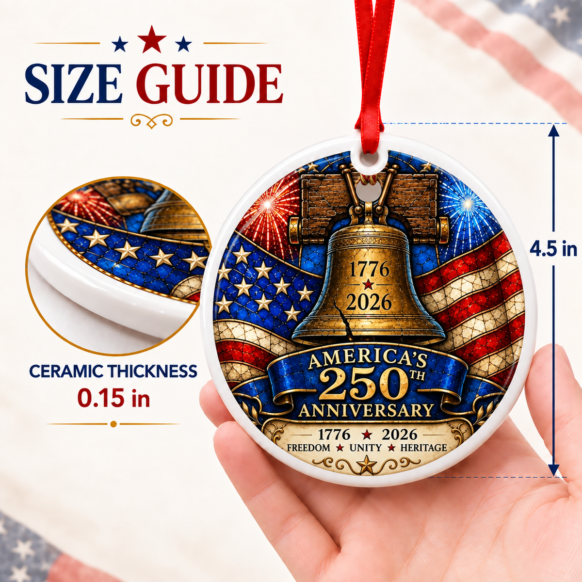 America 250th Anniversary Ornament - Liberty Bell Patriotic Flag Decor