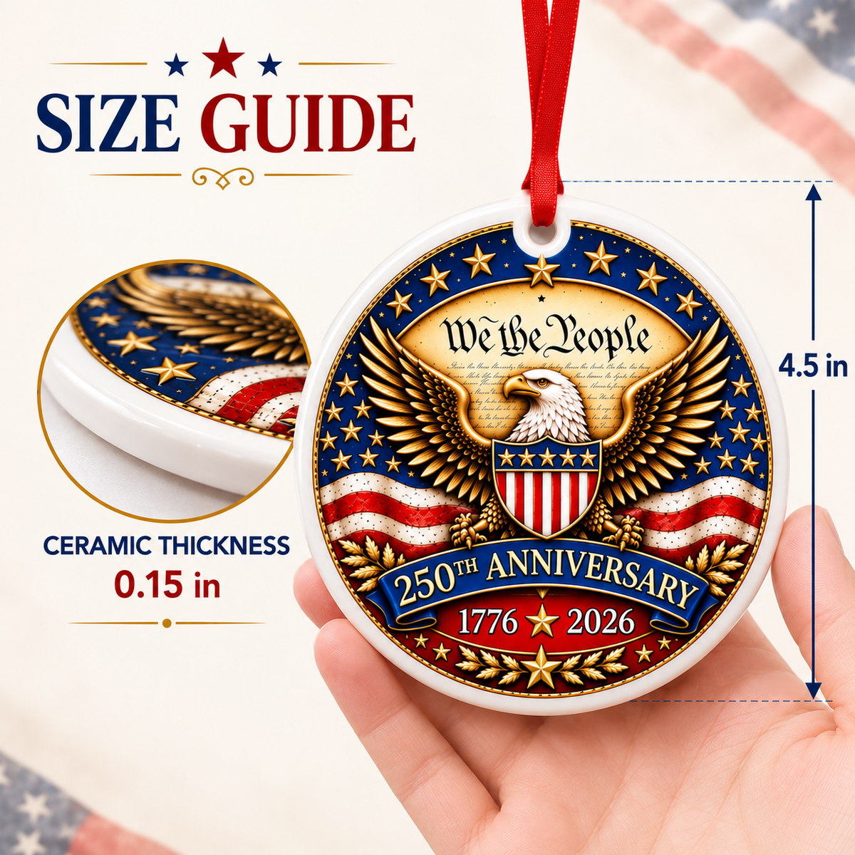 United States 250 Years Anniversary - Eagle Flag Ceramic Ornament