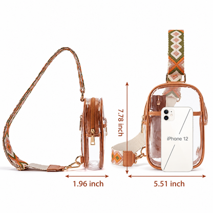 Clear Stadium Crossbody Bag with Adjustable Patterned Strap