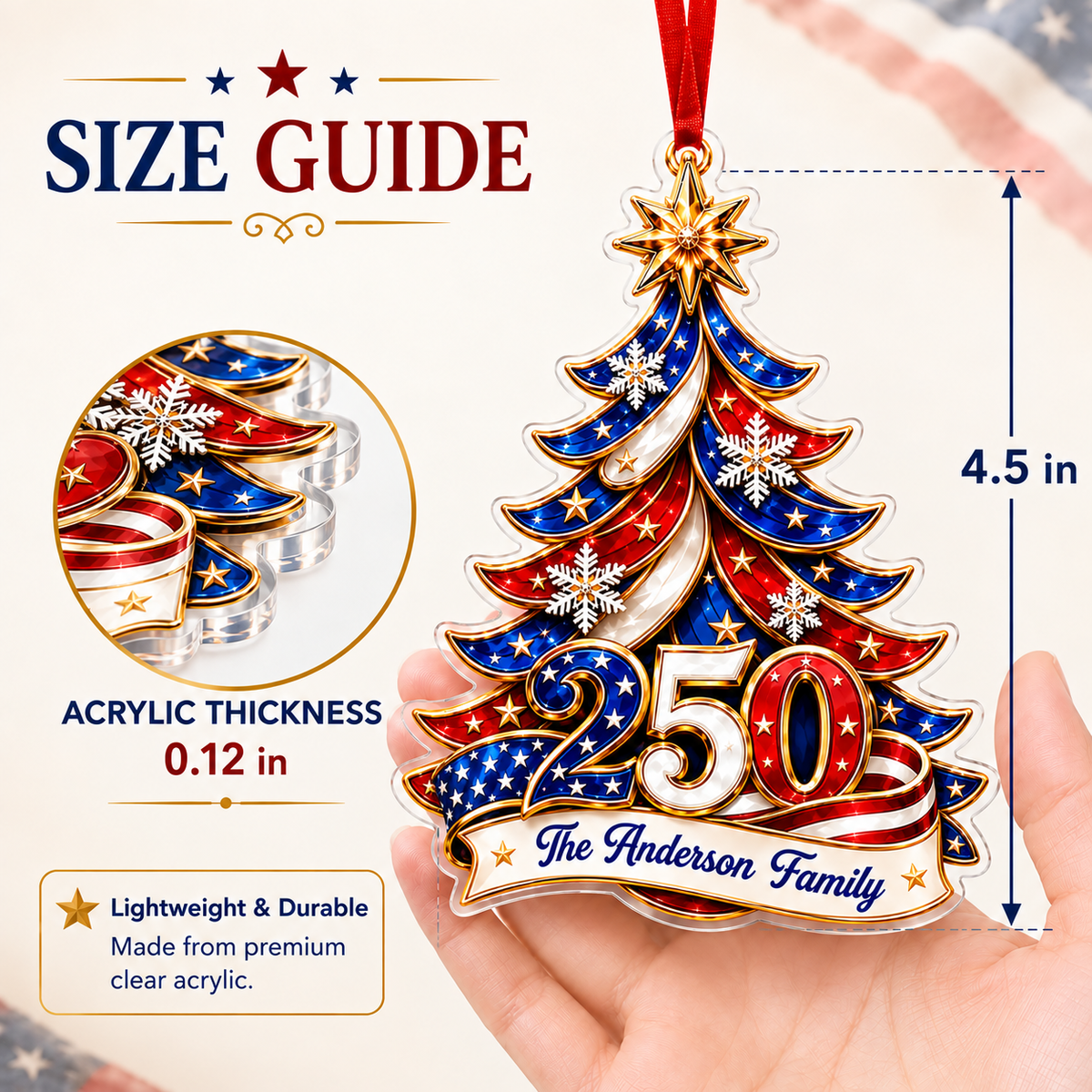 Custom 250th America 2D Acrylic Tree Ornament