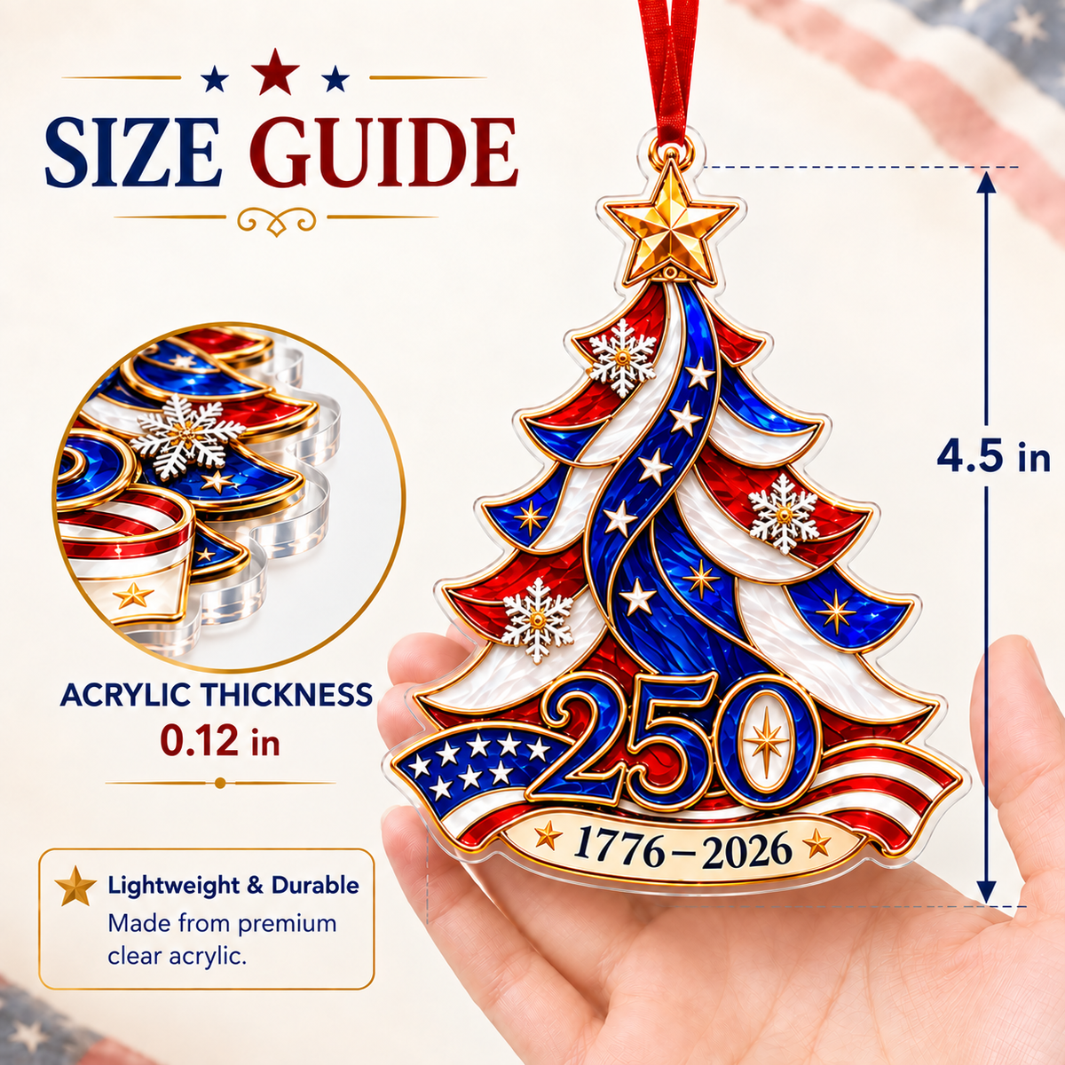 1776–2026 American Flag Christmas Tree Decoration