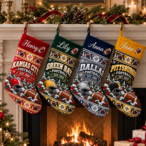 Custom Name Football Christmas Stocking – Football Team Holiday Decor