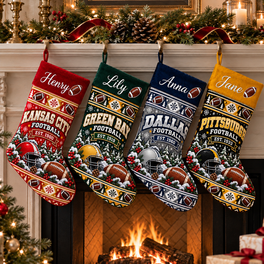 Custom Name Football Christmas Stocking – Football Team Holiday Decor