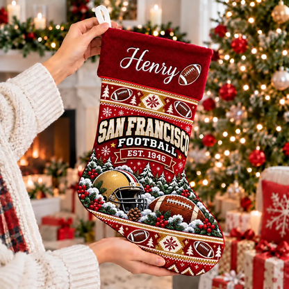 Custom Name San Francisco Football Christmas Stocking – Football Holiday Decor