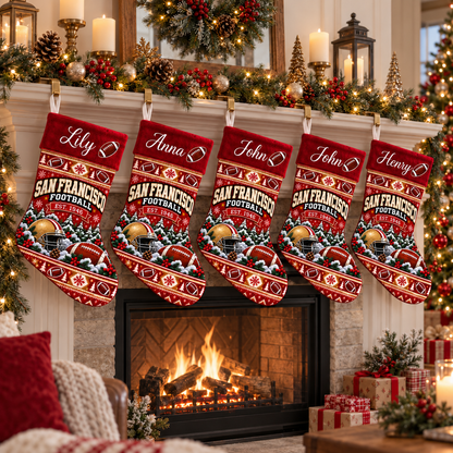 Custom Name San Francisco Football Christmas Stocking – Football Holiday Decor