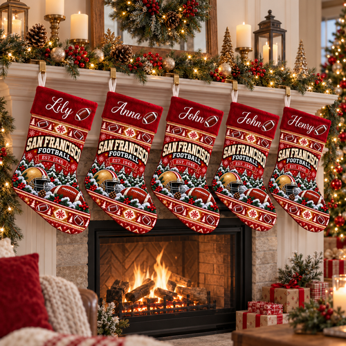 Custom Name San Francisco Football Christmas Stocking – Football Holiday Decor