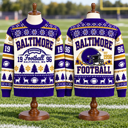 Vintage Football Ugly Christmas Sweater - City Team Holiday Sweater