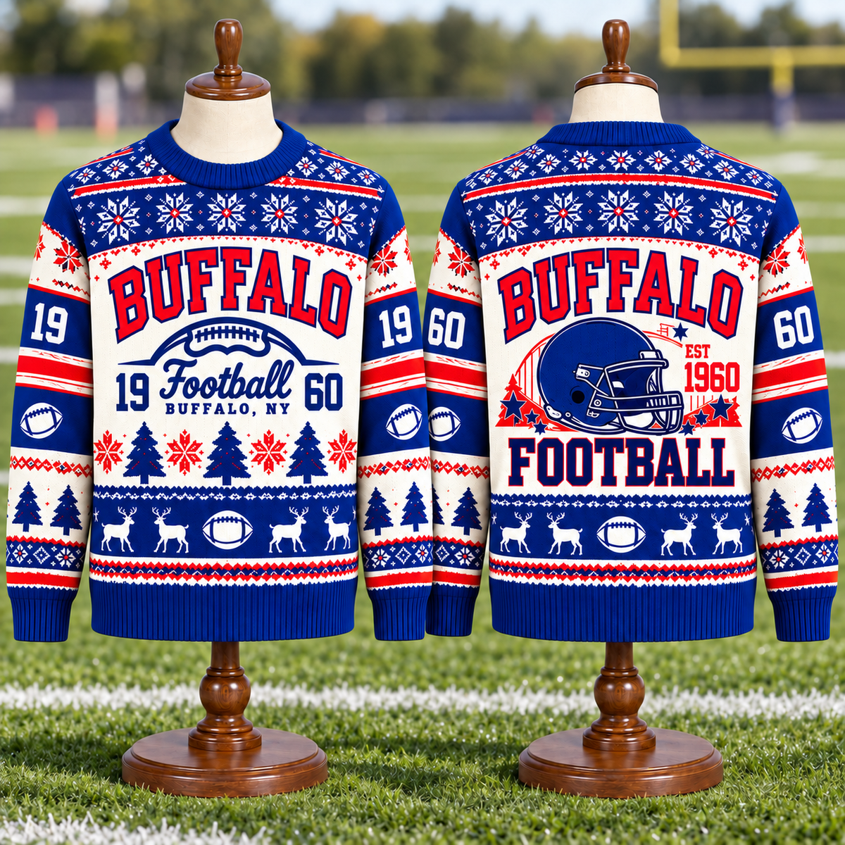 Vintage Football Ugly Christmas Sweater - City Team Holiday Sweater