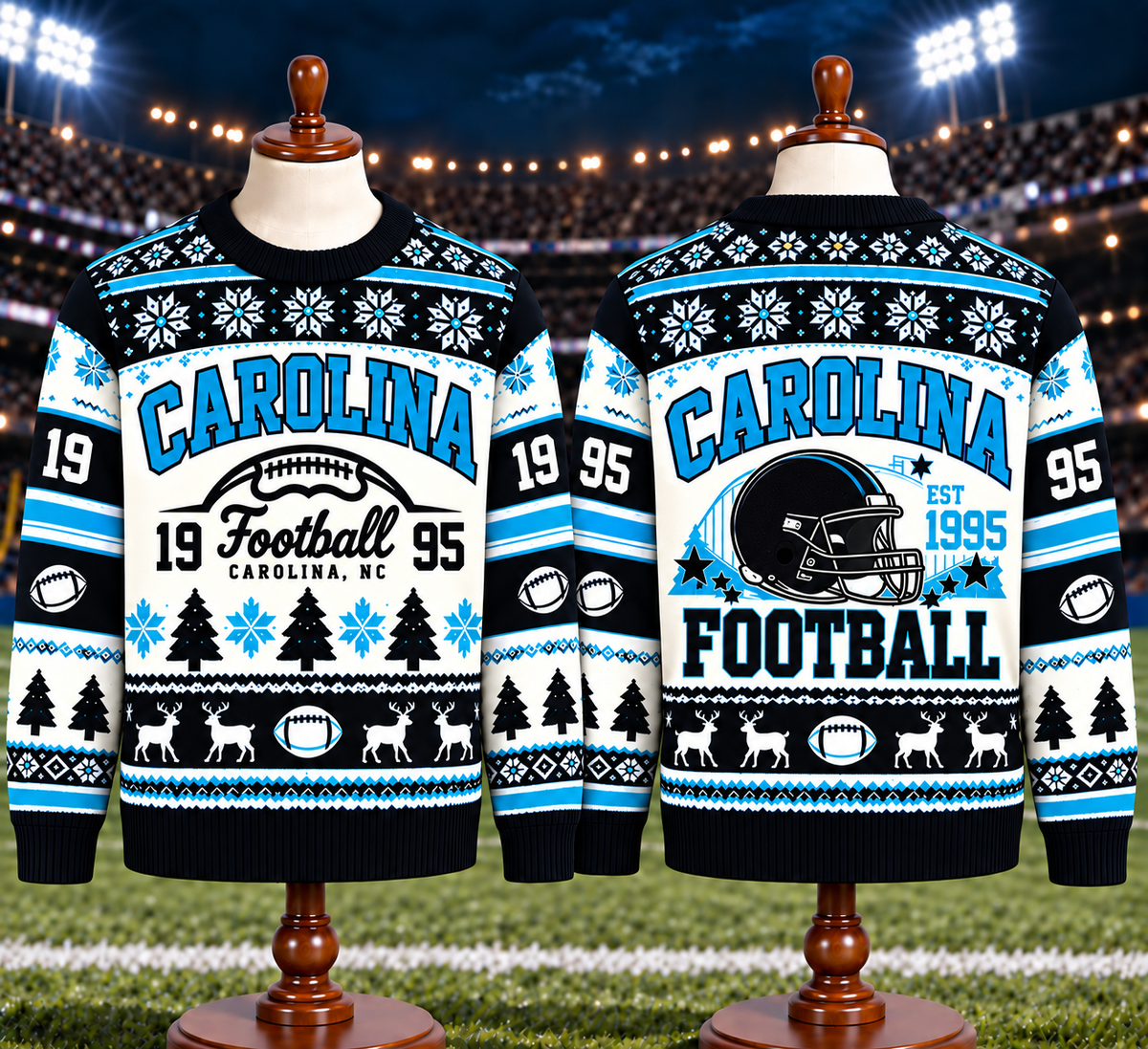 Vintage Football Ugly Christmas Sweater - City Team Holiday Sweater