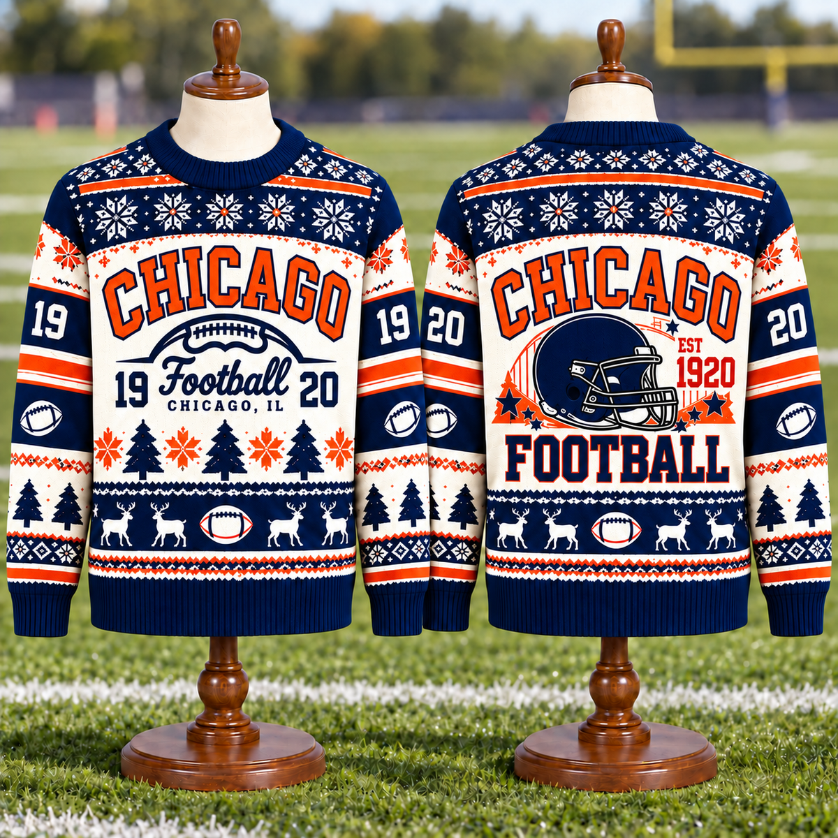 Vintage Football Ugly Christmas Sweater - City Team Holiday Sweater
