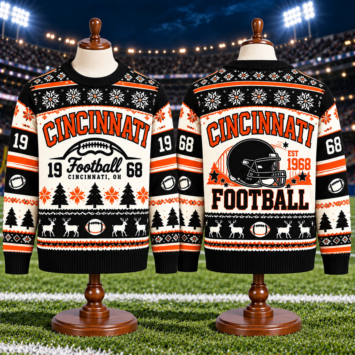 Vintage Football Ugly Christmas Sweater - City Team Holiday Sweater
