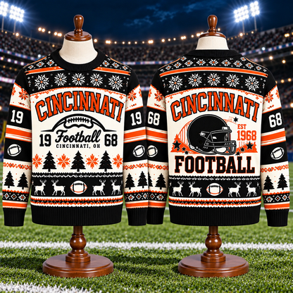 Vintage Football Ugly Christmas Sweater - City Team Holiday Sweater