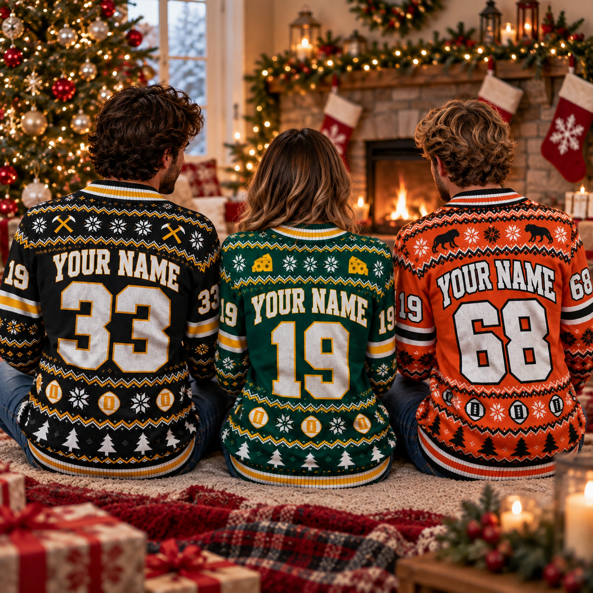 Custom Football Team Ugly Christmas Sweater - Xmas Game Day Outfit
